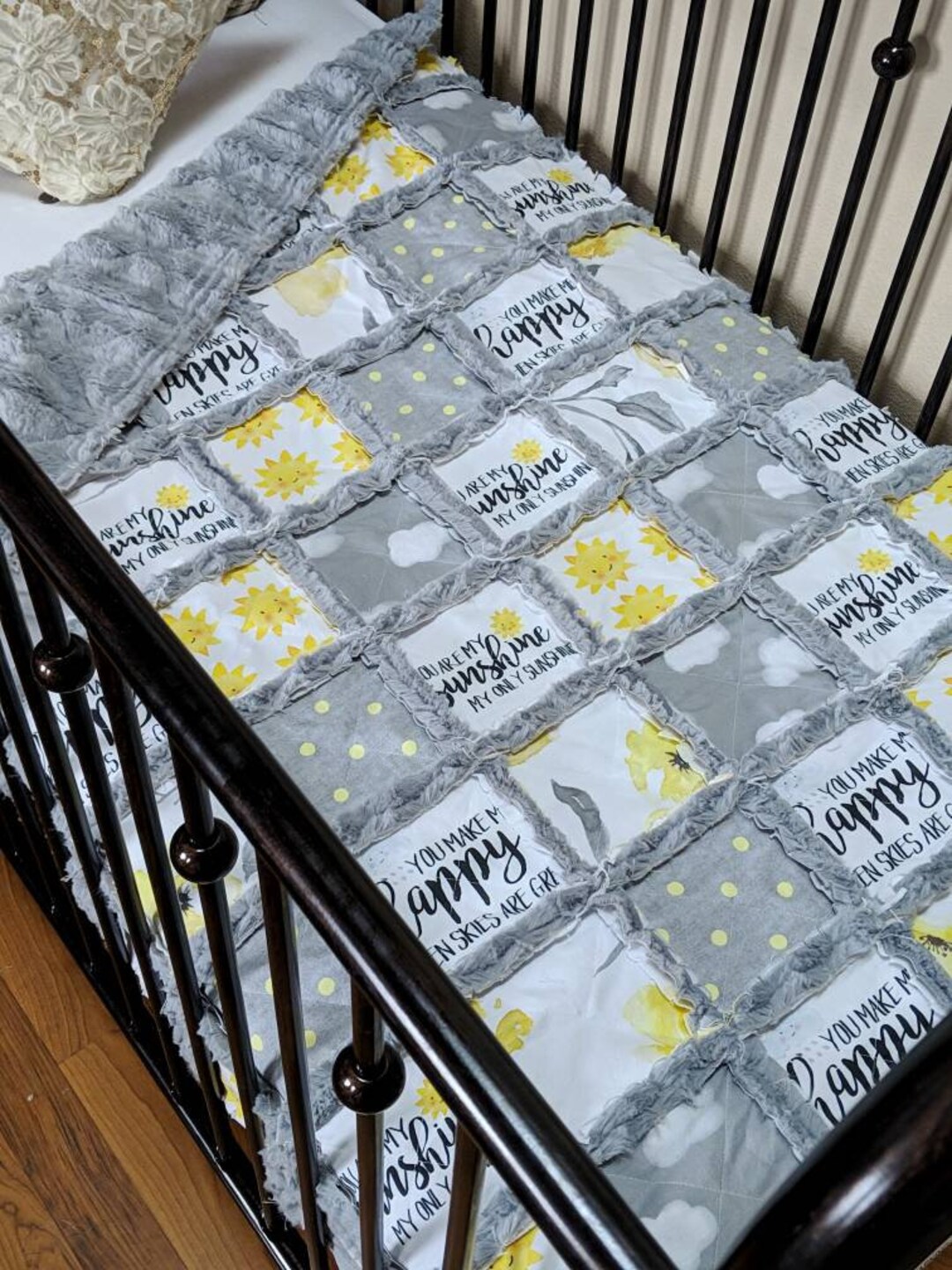 You Are My Sunshine Baby Quilt Crib Quilt in Grey and Yellow Etsy