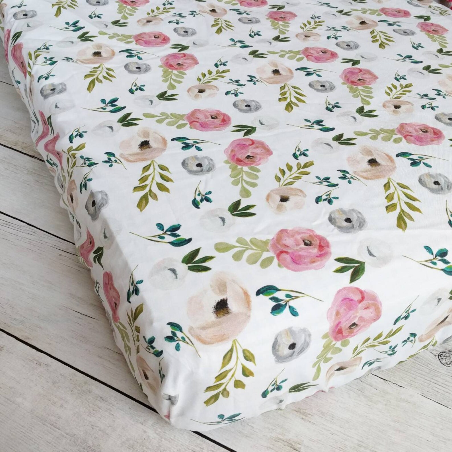 Navy and Blush Floral Crib Sheet Etsy