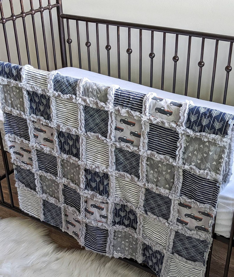 Navy Blue Baby Boy Quilt Vintage Truck Baby Quilt Crib Etsy