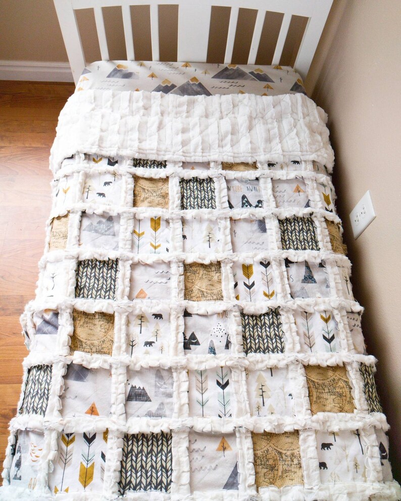 Adventure Awaits Minky Rag Quilt Mountain Crib Quilt Arrow Etsy Canada