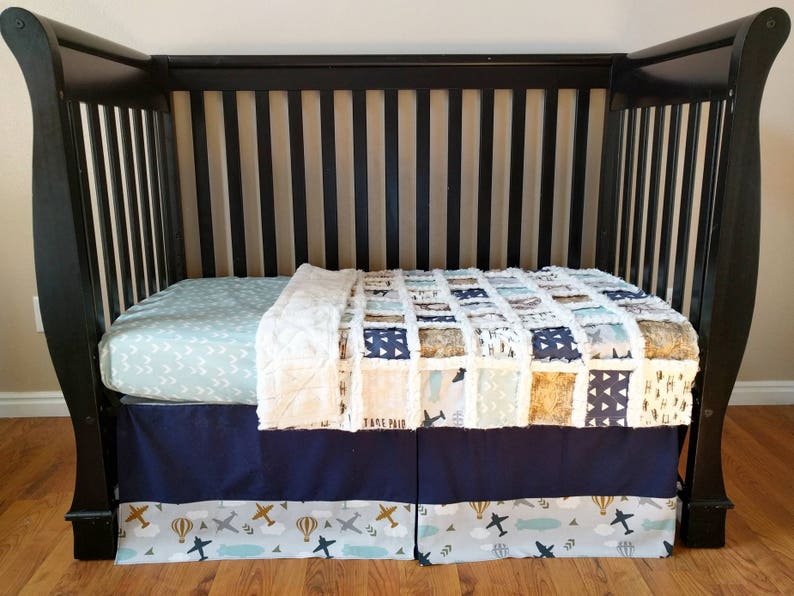 Vintage Air Plane Crib Set Navy Blue And Mint Green Baby Etsy