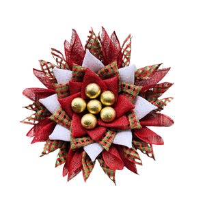Kerststerkrans op een uniek InTheCreek-bord| Handgemaakte rood-gouden kerstdeur of schoorsteenmantel | Feestelijk bloemenaccent