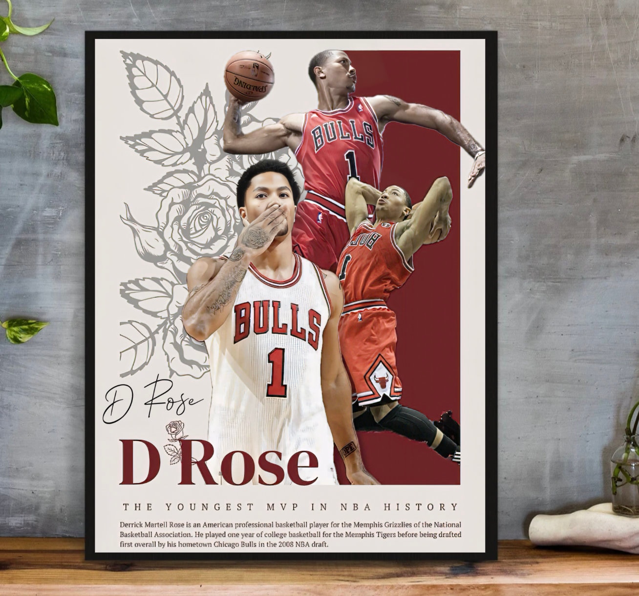 Signed Derrick Rose Poster Chicago Bulls NBA Poster Sports Poster Mid Century Modern NBA Fans Basketball Gift Sports Bedroom Posters Etsy
