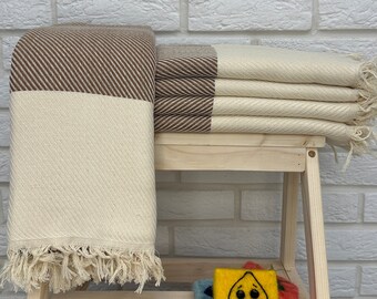 Beige Turkish Towel Peshtemal 40x70, Handmade Cotton Towel, Turkish Bath Towel, Personalized Gift Towel, Turkish Beach Towel, Couch Blanket