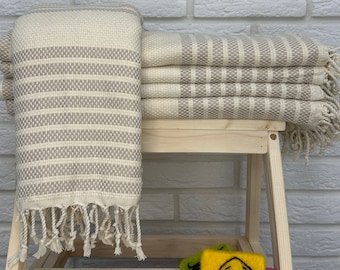 Beige Turkish Towel Peshtemal 40x70, Handmade Cotton Towel, Turkish Bath Towel, Personalized Gift Towel, Turkish Beach Towel, Couch Blanket