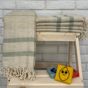 Green Linen Towel 40x70&quot;, Turkish Linen Bath Towel, Personalized Natural Gift Towel, Beach Towel, Linen Couch Blanket, Thin Linen Towel