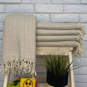 Beige Turkish Towel Peshtemal 40x70, Handmade Cotton Towel, Turkish Bath Towel, Personalized Gift Towel, Turkish Beach Towel, Couch Blanket