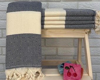 Dark Blue Turkish Cotton Peshtemal 40x70, Hamam Towel Blanket, Sand Free Beach Towel, Personalized Bachelorette Gift, Wedding Bride Towel