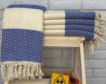 Blue Turkish Towel Peshtemal, Couch Blanket 40x70, Handmade Cotton Towel, Turkish Bath Towel, Personalized Gift Towel, Turkish Beach Towel