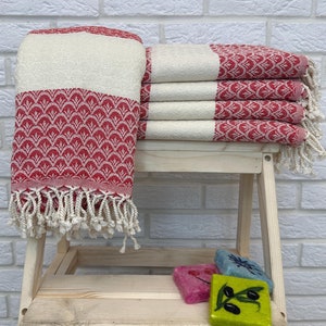 Personalized Beach Towel, Red Turkish Bath Towel 40X70&quot;, Organic Cotton Turkish Towel, Jacquard Towel, Luxury Gift Towel, Pool Travel Towel