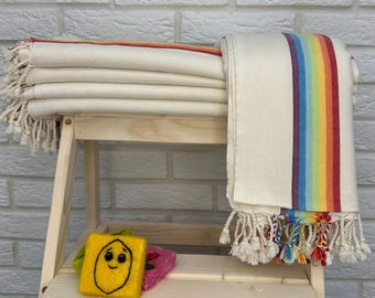 Rainbow Towel 40x70", Pride Towel Gift, Personalized Peshtemal Towel, Turkish Beach Towel, Bathroom Cotton Towel, LGBTQ Gift Peshtemal