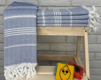 Blue Turkish Towel 40x70", Handmade Cotton Towel, Turkish Bath Towel, Bridesmade Personalized Gift Towel, Hamam Towel, Turkish Beach Towel