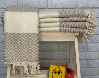 Beige Turkish Towel Peshtemal 40x70, Handmade Cotton Towel, Turkish Bath Towel, Personalized Gift Towel, Turkish Beach Towel, Couch Blanket