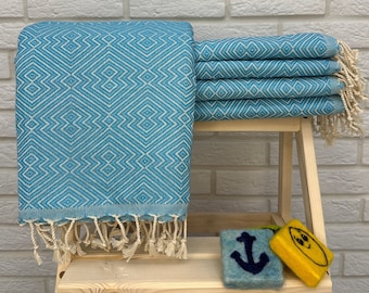 Thin Turkish Blue Bath Towel, Personalized Turkish Peshtemal 40x70", Hamam Bath Towel, Sand Free Beach Towel,Personalized Bachelorette Gift
