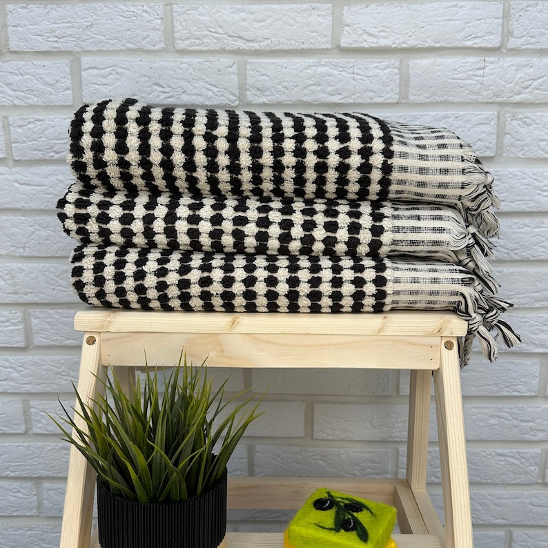 Organic Black&White Turkish Towel, Personalized Turkish Towel, Bath and Hand Towel, Beach Towel, Hammam Towel, Cotton Towel, Bathroom Towel