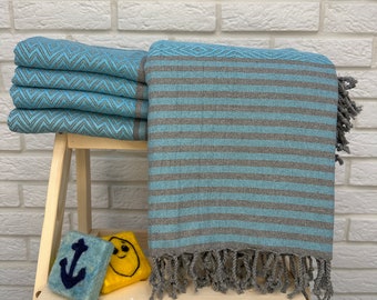 Thin Turkish Blue Bath Towel, Personalized Turkish Peshtemal 40x70", Hamam Bath Towel, Sand Free Beach Towel,Personalized Bachelorette Gift