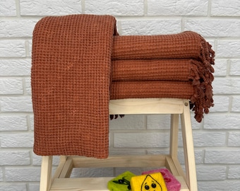 Personalized Brick Orange Waffle Towel, Turkish Bath Towel 40x70, Bachelorette Pool Towel, Sand Free Beach Towel, Stone Washed Towel