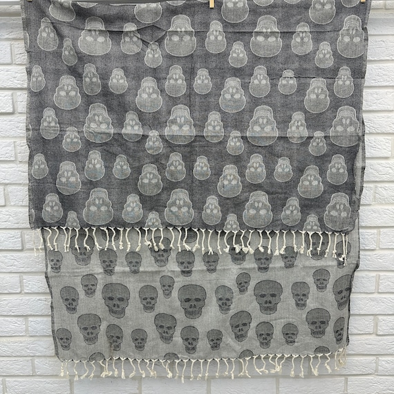 Turkish Bath and Beach Towel, Skull Design Towel, Jacquard Towel 40x70" Peshtemal, Bath Decor, Beach Towel, Quick Dry Towel, Home Decor