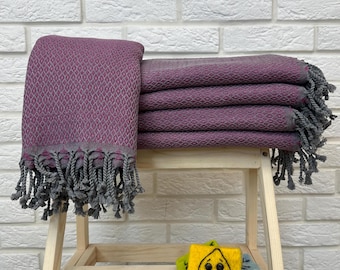Turkish Beach Towel 40x70, Purple and Gray Couch Blanket, Stone Washed Towel, Organic Bath Towel, Sand Free Beach Towel, Personalized Towel