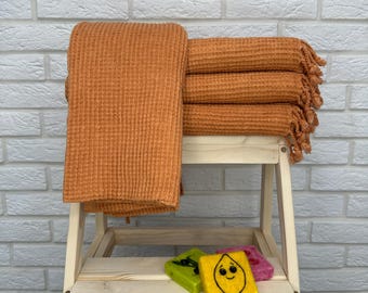 Asciugamano waffle turco giallo senape 40x70, telo da spiaggia senza sabbia, telo da bagno turco, telo da piscina addio al nubilato, asciugamano lavato in pietra