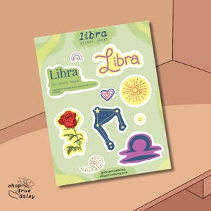 Libra Sticker Sheet - 5x7 Astrology Stickers - Horoscope Planner Stickers - Zodiac Sign Scrapbooking - Perfect Gift for Astrology Lovers