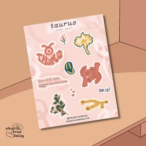 Taurus Sticker Sheet - 5x7 Astrology Stickers - Horoscope Planner Stickers - Zodiac Sign Scrapbooking - Perfect Gift for Astrology Lovers