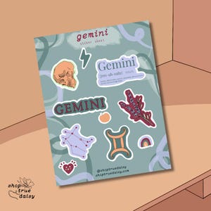 Gemini Sticker Sheet - 5x7 Astrology Stickers - Horoscope Planner Stickers - Zodiac Sign Scrapbooking - Perfect Gift for Astrology Lovers
