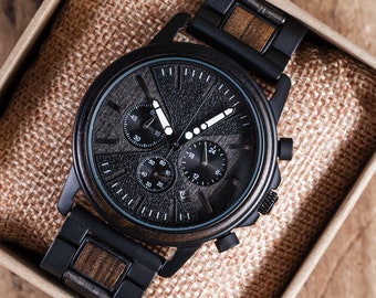 Engraved Wooden Watch, Graduation Gift, African Blackwood & Steel