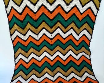 Vintage Chevron Afghan Throw Blanket: Mid-Century home Decor, Add texture to your space!