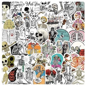 SKELETON Stickers 10/25/50 pcs, no duplicates, Halloween, Dancing Skeletons, Halloween Skulls, Sugar Skulls
