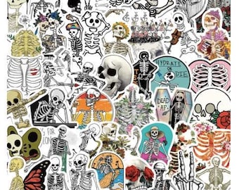 SKELETON Stickers 10/25/50 pcs, no duplicates, Halloween, Dancing Skeletons, Halloween Skulls, Sugar Skulls
