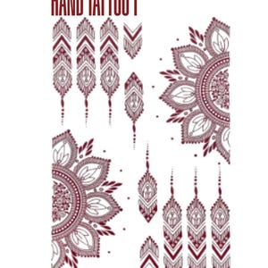 HENNA STYLE TATOOS, hand and feet henna style temporary tattoos, Mehndi temporary tattoos, red henna fake tattoo stickers