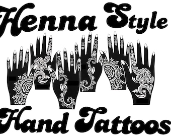HENNA STYLE temporary hand tattoo stencils, semi-permanent hand tattoos, tattoo stencils, henna tattoo stencils, fake tattoos