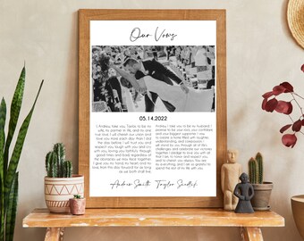 Impresión personalizada de votos de boda / Regalo del primer aniversario / Arte de votos de boda personales / Votos de boda personalizados con foto / Impresión de votos de boda modernos