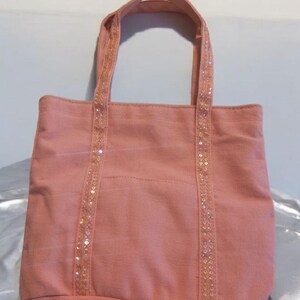 Bolso tote de lona mini rosa pastel para mujer con cremallera