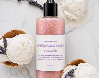 Olio corpo idratante al gusto di gelato alla vaniglia e lavanda di Karafa Essentials
