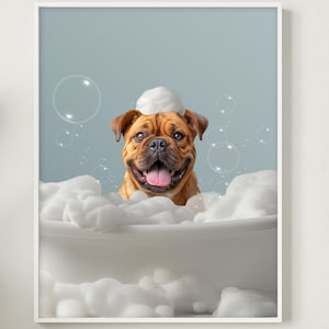 Custom Pet Portrait from photo, Personalized Bathroom Dog Portrait, Custom Dog Gift Bathtub Print, Funny Bathroom Print, Dog Mom Gift