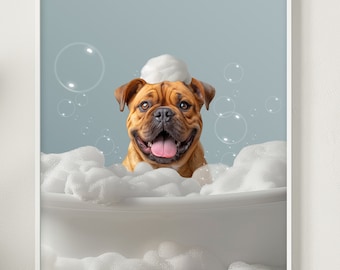 Custom Pet Portrait from photo, Personalized Bathroom Dog Portrait, Custom Dog Gift Bathtub Print, Funny Bathroom Print, Dog Mom Gift