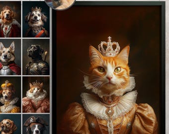 Ritratto personalizzato di un animale domestico reale, arte regale di cani o gatti