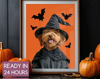 Halloween Dog Portrait, Funny Pet Portrait, Dog Owner Gift, Personalized Dog Poster, Pet Portrait For Halloween, Custom Dog Portraits