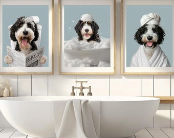 Custom Dog Bathroom Portrait, Bathroom Dog Art, Funny Bathroom Poster For Pet Owner Gift, Dog in Toilet, Dog Reading Newspaper on Toilet