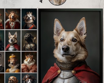 Custom Royal Pet Portrait, Renaissance Style, Personalized Dog or Cat Art