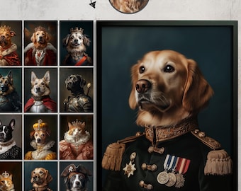 Lienzo personalizado con retrato de mascota, pintura de perro real renacentista