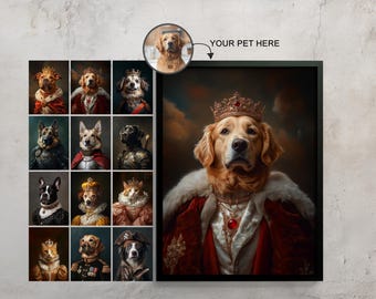 Dog King Portrait, Cat Royal Portrait, Custom Dog Portrait, Regal Dog Portrait, Pet Loss, Dog Royalty Portraits, Royal Pet Portrait