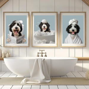 Bathroom Dog Art, Dog Bathroom Custom Portrait, Funny Bathroom Poster For Pet Owner Gift, Dog in Toilet, Dog Reading Newspaper on Toilet