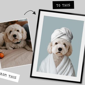 Individuelles Hunde Portrait Badezimmer, Hund Badezimmer Kunst, Haustier Besitzer Geschenk, Lustiges Badezimmer Poster, Hund in Toilette, Hund liest Zeitung auf Toilette Bild 10
