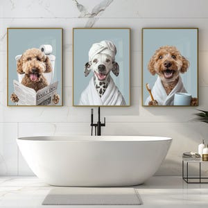 Dog Bathroom Portrait, Custom Pet Portrait, Dog Reading Newspaper on Toilet, Custom Dog Art Toilet, Funny Dog Bathroom Poster, Dog in Toilet
