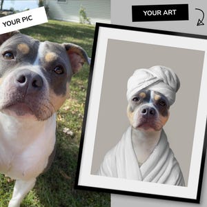 Individuelles Hunde Portrait Badezimmer, Hund Badezimmer Kunst, Haustier Besitzer Geschenk, Lustiges Badezimmer Poster, Hund in Toilette, Hund liest Zeitung auf Toilette Bild 2