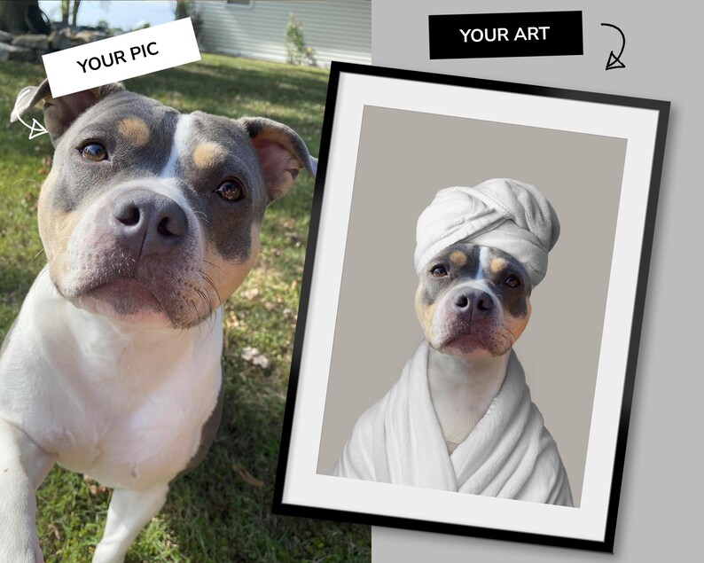 Individuelles Hunde Portrait Badezimmer, Hund Badezimmer Kunst, Haustier Besitzer Geschenk, Lustiges Badezimmer Poster, Hund in Toilette, Hund liest Zeitung auf Toilette Bild 2
