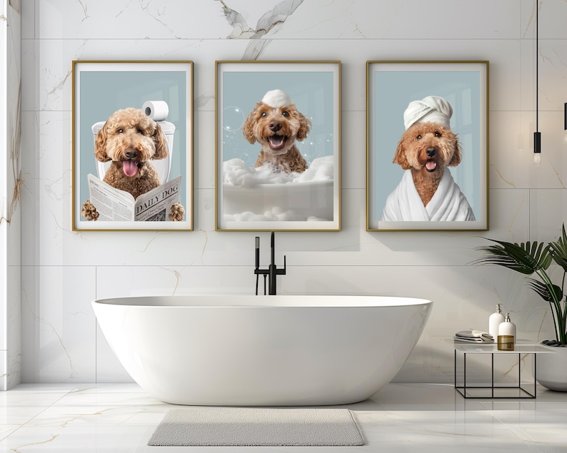 Bathroom Dog Art, Custom Pet Portrait Funny